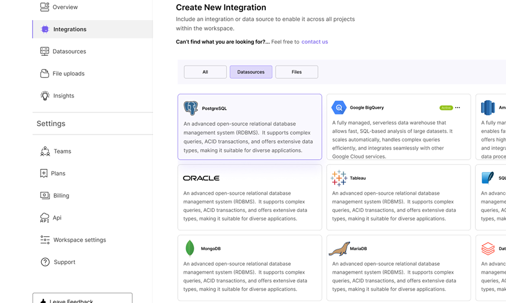 Integrations section